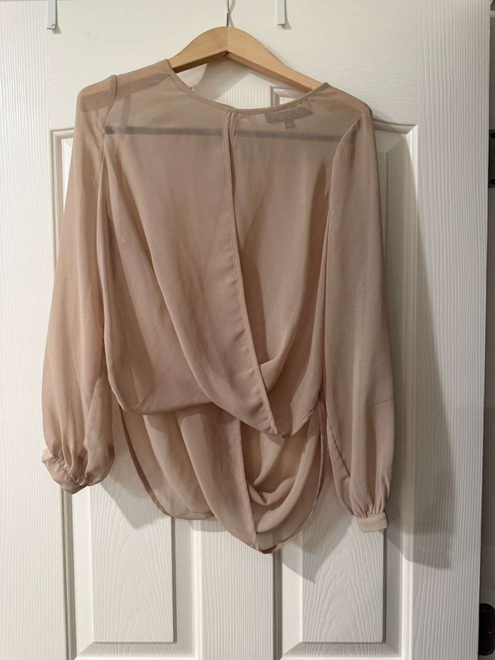 Topshop PETITE Sheer Draped Blouse in Nude Blush